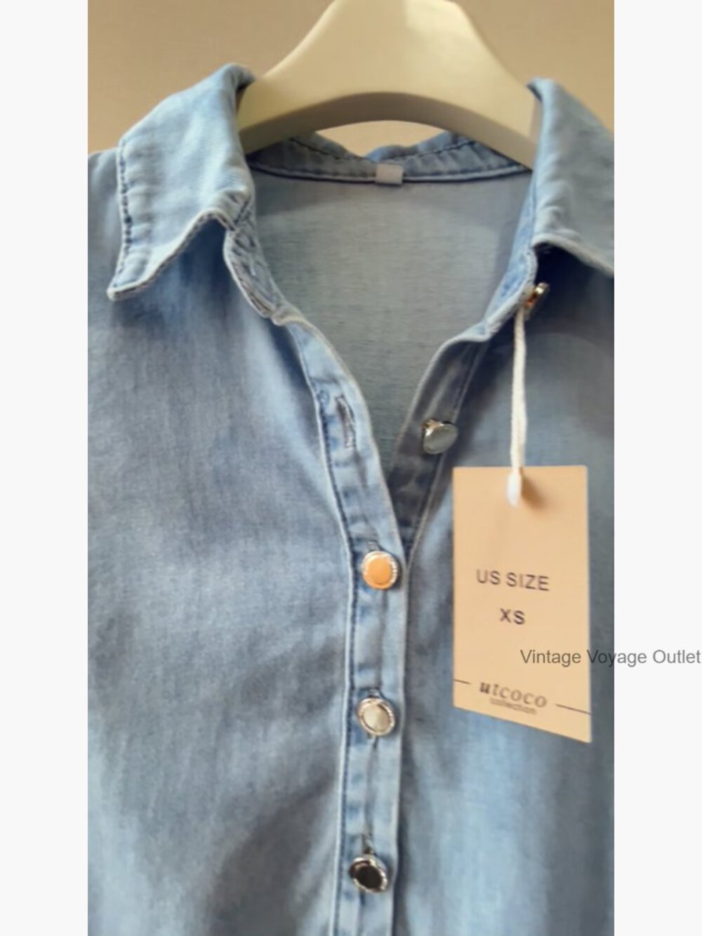 Tulle Sleeve Denim Midi Dress with Pockets A-Line Button Front - Picture 7 of 7